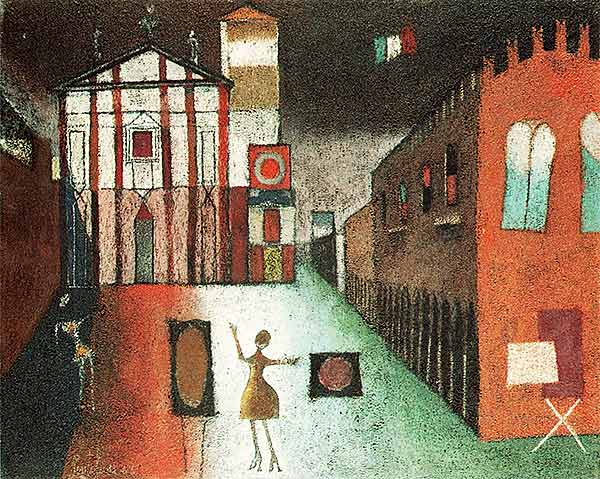 FRANCO GENTILINI, Piazza di Mantova, 1963, olio su tela 61x75