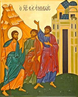 the disciples of Emmaus, icon in Byzantine style