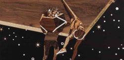 Andrea Mastrovito, Et sous le ciel il y a toujours les mêmes gens, wooden marquetry, 110 x 100 cm, 2018