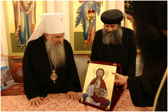Il vescovo Pigol capo della delegazione egiziana e Lev metropolita di Novgorod nella Cattedrale della Sofia Il vescovo Pigol capo della delegazione egiziana e Lev metropolita di Novgorod nella Cattedrale della Sofia