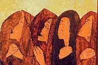 la Koinonia,particolare della pittura a olio e oro su legno di Margherita Pavesi la Koinonia,particolare della pittura a olio e oro su legno di Margherita Pavesi