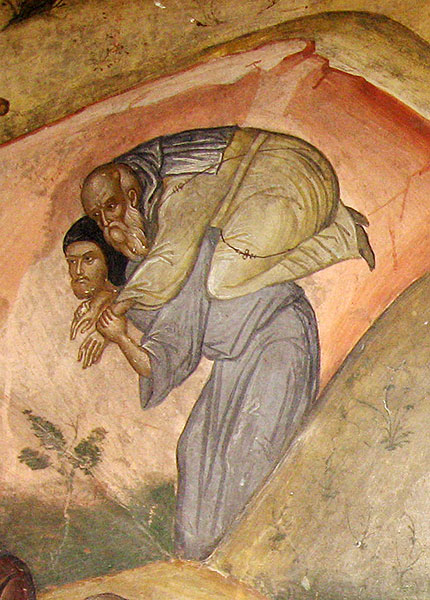 Meteore, GR (particolare affresco, Dormizione di Sant'Efrem il Siro)